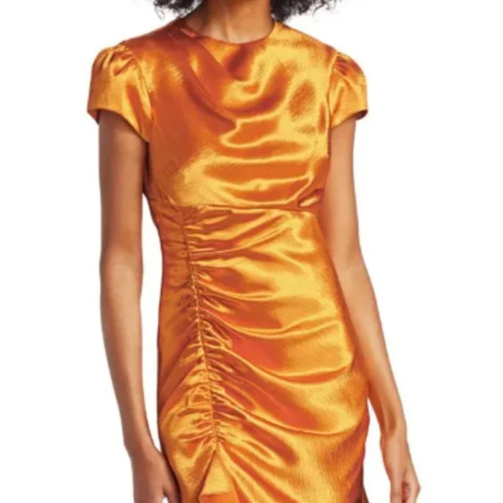 Cinq a Sept Natalia Metallic Orange Gold Satin Mini Dress Size 0